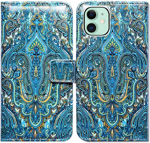 Case for iPhone 11, Princely Paisley Flip Leather Wallet Cover with Credit Card Slot & Kickstand