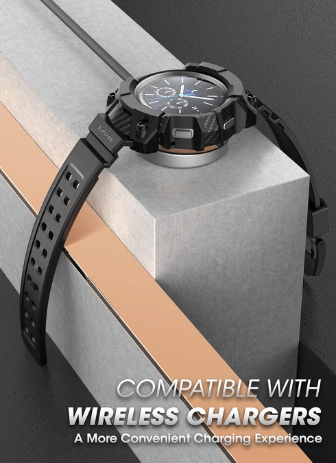 SUPCASE Heavy Duty Cover for Samsung Galaxy Watch 4 Classic 46mm (Unicorn Beetle Pro) with Adjustable Strap Band, Black
