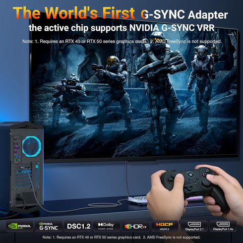 8K@60Hz 4K@240Hz/120Hz, 1.4a/2.1 2.1 Dolby 2.3, RTX4090/4080, RTX5090/5080 (3.3ft) DisplayPort to HDMI Cable Active