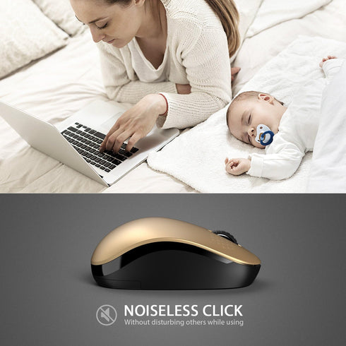 seenda Wireless Mouse with Nano USB Receiver, Noiseless 2.4G Wireless Mouse for MacBook, Notebook, PC (Black & Gold)