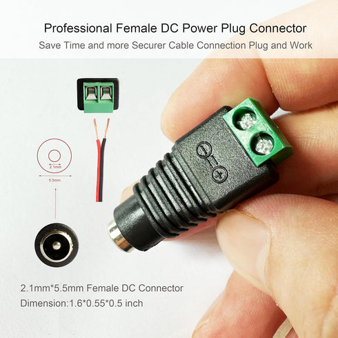 10 Pairs 12V Male+Female DC Power Jack Plug Adapter - 2.1x5.5MM Barrel Connector for CCTV Security Camera
