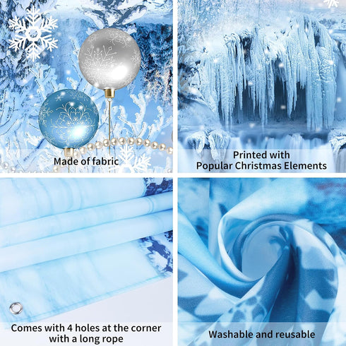 DUAIAI Frozen Winter Christmas Backdrop, Birthday Party Decorations Crystal Pendant Ice and Snow White World Wonderland