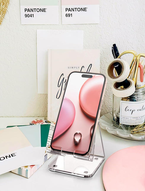TOPGO Acrylic Cell Phone Stand, Clear Phone Holder for Office Desk, Compatible with