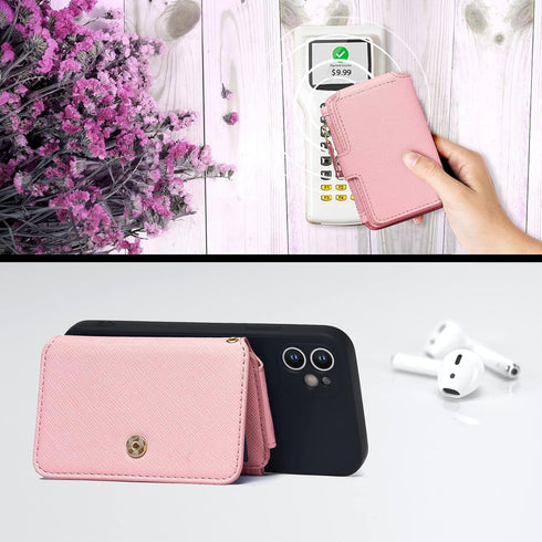 M-Plateau Stick-On Phone Wallet, PU Leather Card Holder with Zipper Coin Pocket for iPhone and Case