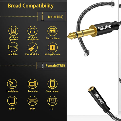 1/4 Headphone Adapter, 6.35mm Male to 3.5mm Female Audio Jack Adapter for Mixer, Guitar, Amplifier
