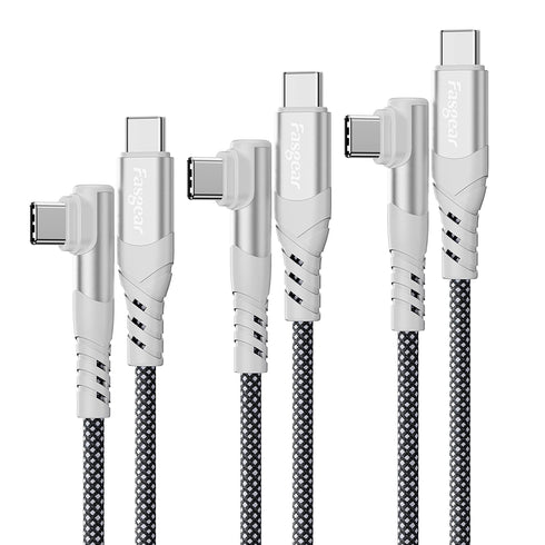 Fasgear 100W USB C to USB C Cable, 3 Pack 3ft&6ft&10ft, Fast Charging Right Angle Compatible with MacBook Pro, Black