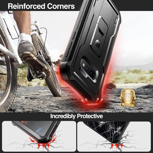 Dexnor Samsung Galaxy S10e Case: Black Heavy Duty Military Grade Protection with Built-in Screen Protector and Kickstand