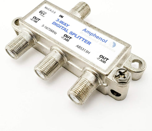 Amphenol 3-Way Digital Coaxial Splitter, MoCA 2.5 ABS313H for Signal Distribution.