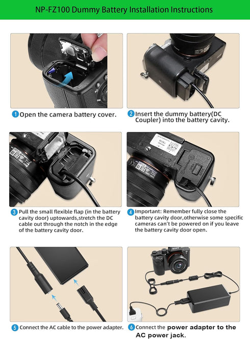 Gonine NP-FZ100 A7III A7IV Dummy Battery NPFZ100 Continuous Power Supply Adapter Charger Kit for Sony Cameras