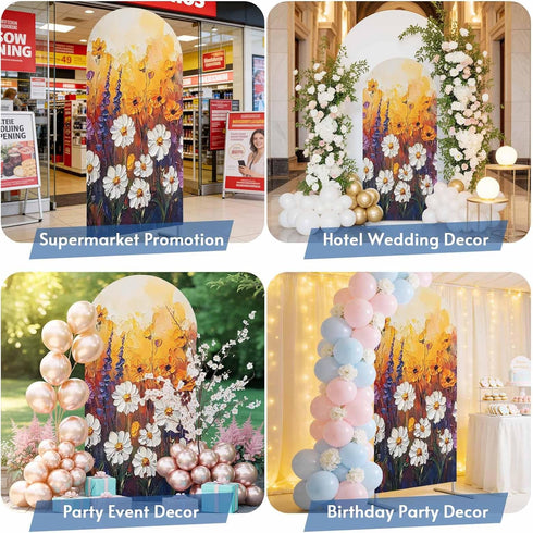 Jnbasdffb 6.6 Orange Purple White Daisy Wedding Arch Cover,Stretchy Spandex Arch Backdrop Stand Covers FT,Oil Painting