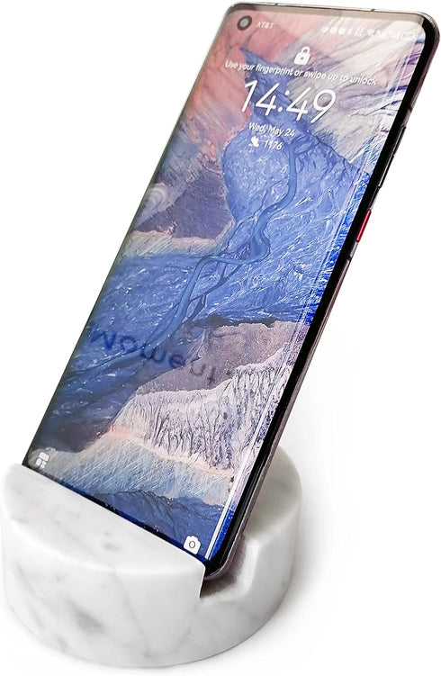 Luxurious Marble Cell Phone Stand Holder for Desk, Countertop, Table, Nightstand - Heavy Solid Real Stone Mobile Phone