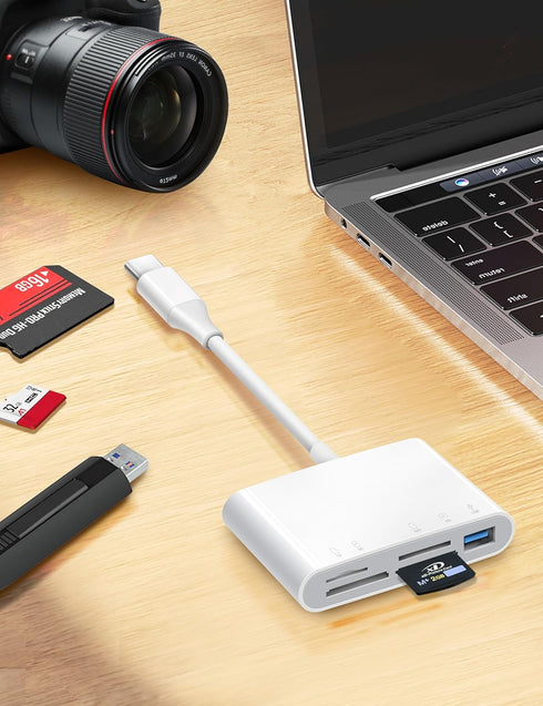 USB C SD Card Reader, 5 in 1 Adapter with SD MicroSD MS Slots & USB Female Port, Compatible with iPhone 15, iPad
