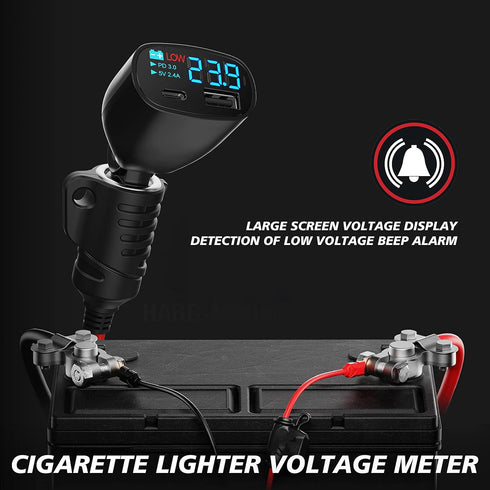 USB C Car Charger with Voltage Display 20W PD Fast Car Charger with & USB5V2.4A Adapter, Car Voltmeter Meter Battery Monitor