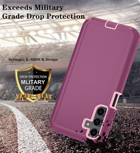 Qinmay 3-Layer Shockproof Phone Cover for Samsung Galaxy A15 5G with HD Screen Protector, WinRedPink