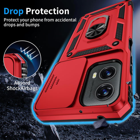 Motorola Moto G 5G 2024 Case (Red) - Military Grade 16ft Drop Tested with HD Screen Protector & Slide Camera Cover