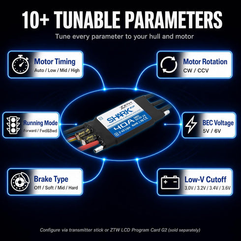 ZTW G2 40A 2-4S 5V/6V 4A Shark ESC Built-in Swithcing BEC Water-Cooling Bidirectional Waterproof Brushless Speed