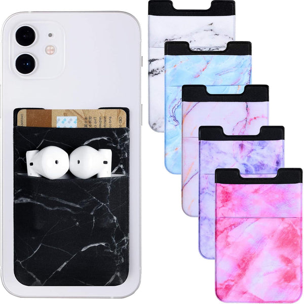 Weewooday 6 Pieces Phone Card Pocket Holder, Stretchy Spandex Wallet Pocket with Marble Pattern for Most Smartphones