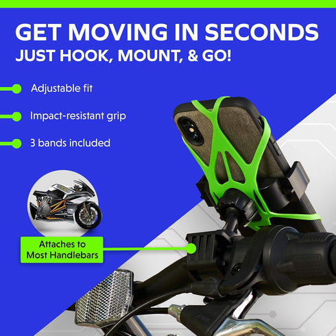 Mongoora 3 Bike & Motorcycle Phone Mount - GPS Cell Phone Holder for Bicycle Handlebar - Easy to Install Bike