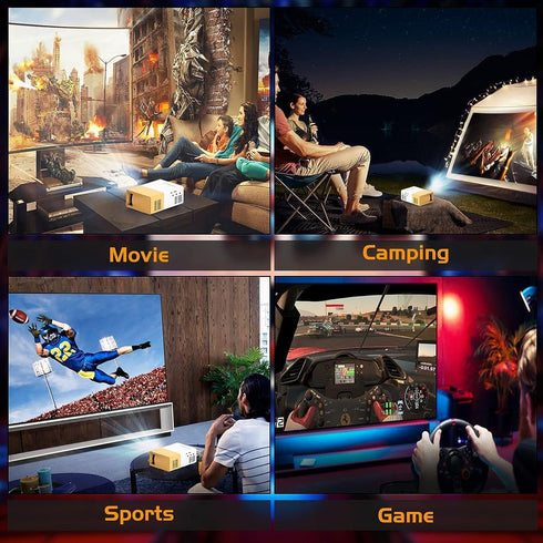 Mini Video Projectors, 720P Movie Projector, 24 to 60in Screen Projection, Eye Friendly LED for Home Outdoor Theater