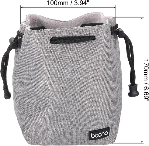 PATIKIL Soft Drawstring Lens Case, Lens Pouch Bag with Cotton Pad 3.94" x 3.94" Thick Fleece Cloth Camera Lens Bag for SLR Lens Water Cups, Grey