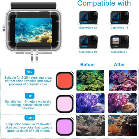 Accessories Kit for Gopro Hero 12 11 10 9, Waterproof Housing Case, Underwater Float Handle, Silicone Sleeve, Bundle Set