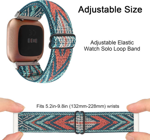 Adjustable Elastic Watch Band Compatible with Fitbit Versa/Versa 2/Versa Lite, Nylon Stretchy Strap (Green Arrow)