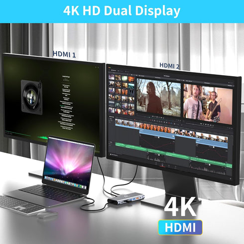 WWLSV 4K@60Hz(DP 1.4 2 14-in-1 3.1/100W Docking Station Dual Monitor for MacBook/Dell/HP/Lenovo Laptop, Dual Required)