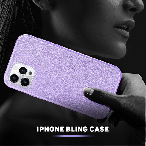 MATEPROX Compatible with iPhone 12 Pro Case, Glitter Bling Sparkle Cute Girls Women Protective Cover (Purple)