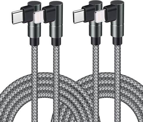 10FT MFi Certified USB C to Lightning Cable - 90 Degree Fast Charger for iPhone 13/12/11/XS/XR/8 & iPad 8th, Nylon