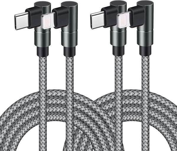 10FT MFi Certified USB C to Lightning Cable - 90 Degree Fast Charger for iPhone 13/12/11/XS/XR/8 & iPad 8th, Nylon