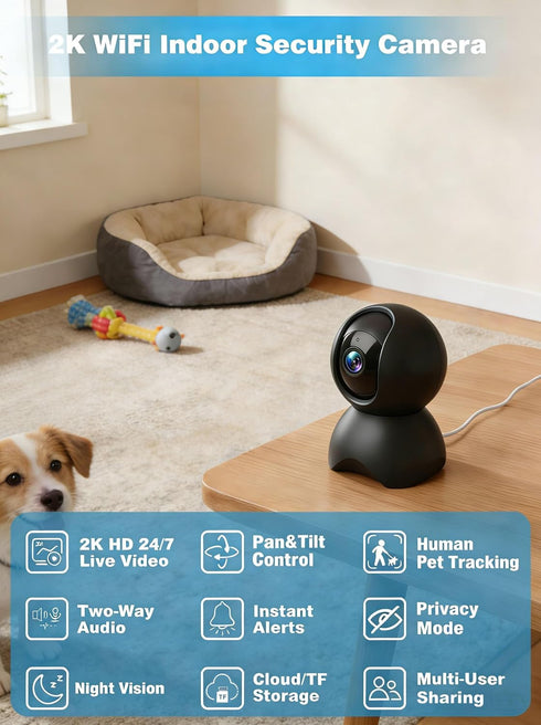 YYSY 2K 2.4/5GHz 360 2 Pack Indoor Security Cameras for Home Security, Dual-Band WiFi Baby Monitor with Phone App