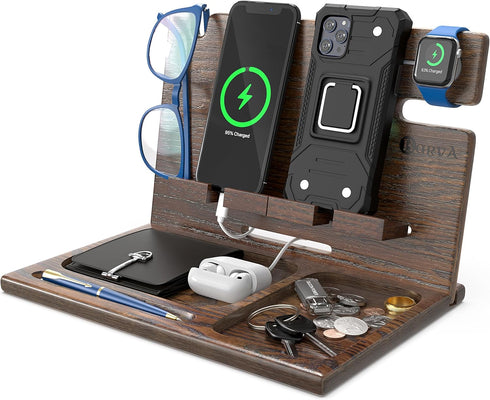 BarvA Two Phone Docking Station | Night Stand Desk Organizer | Wood Nightstand
