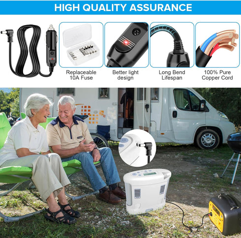Replace 12V Car Charger Power Cord for Lnogen One G1 G2 G3 G4 G5 Portable Oxygen Concentrator Series, 8.5FT Wire