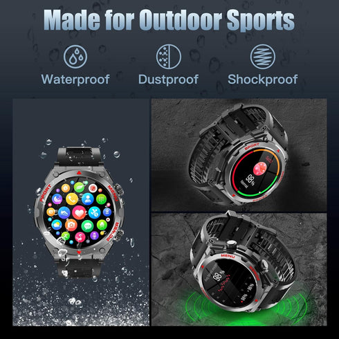 Military Smart Watch, 1.52-Inch Touch Screen Tactical Smartwatch with Text and Call, for Men and Women