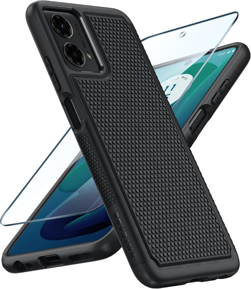 FNTCASE Black Case for Motorola Moto G-5G-2024, Dual Layer Heavy Duty Shockproof Rugged Cover with Military Drop