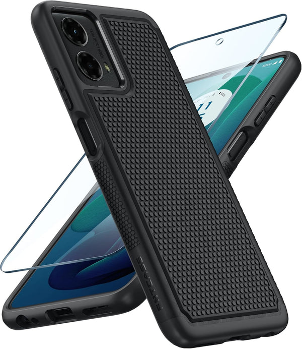 FNTCASE Black Case for Motorola Moto G-5G-2024, Dual Layer Heavy Duty Shockproof Rugged Cover with Military Drop