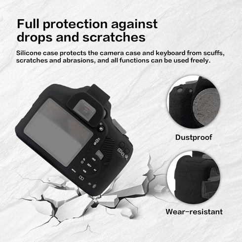 Soft Silicone Camera Case Cover for Canon Rebel T6/1300D, T7/1500D DSLR - Black with Button Marking