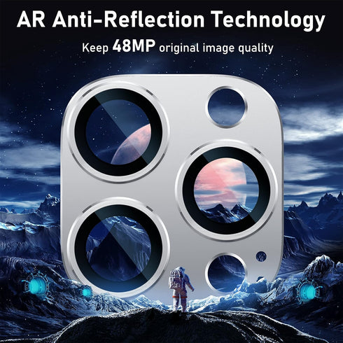 UniqueMe Camera Lens Protector for iPhone 13 Pro/Pro Max - Silver, Metal Ring, Strong Drop Protection, Tempered Glass.