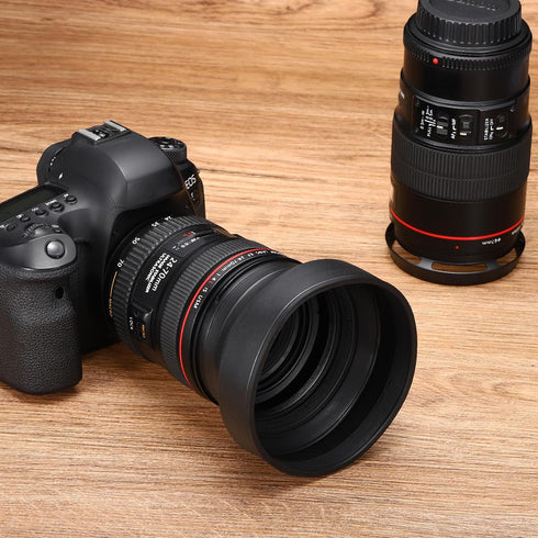 PATIKIL 52mm Camera Lens Hood, 2Pcs Rubber Collapsible Protector for Nikon, Fujifilm, Pentax, Leica
