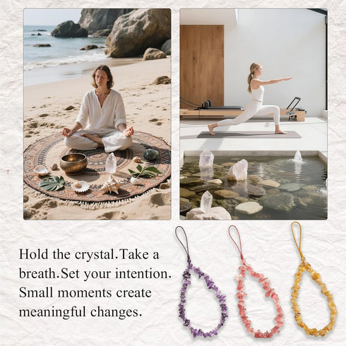 Oxuqret Healing Crystal Phone Wrist Strap with Pad, Beaded Crystal Bracelet Lanyard for Phone Case, Mindful Intention