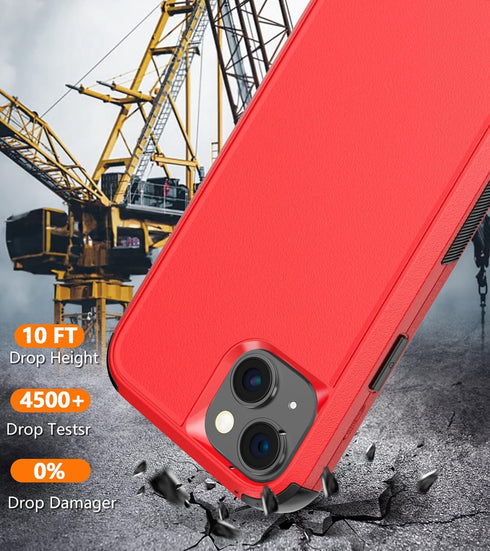 Diverbox Heavy Duty iPhone 15 Case (Red) - Shockproof, Dropproof, with Tempered Glass Screen Protector, 6.1 inch.