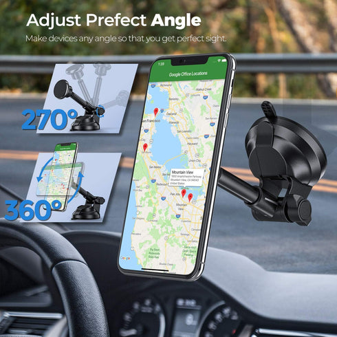 ORIbox Magnetic Phone Holder Car Mount with Adjustable Telescopic Arm, Strength Suction Cup, Compatible with All Phones