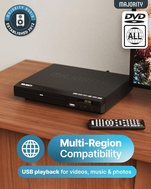 Majority 2026 1080P MP3 Model HDMI DVD Player for TV | Region Free DVD-Players for Smart TV | Mini DVD Player with USB