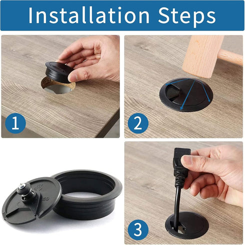 KATA 6-Pack Desk Grommet, 2 Inch Wire Cord Cable Hole Cover with Bi-Metal Hole Saw Kit and Sleeve Management
