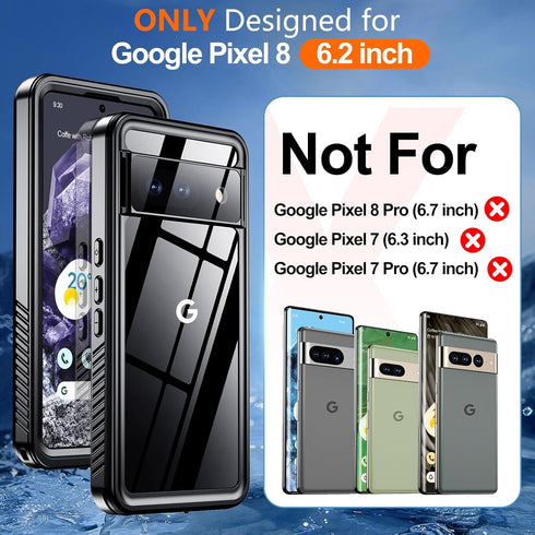 Hualele Pixel 8 Waterproof Case IP68, Rugged Full Body Sealed Heavy Duty Shockproof Case with Built-in Screen and Lens