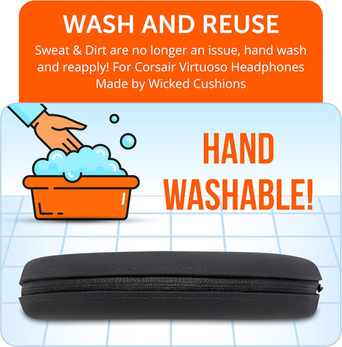 WC BandZ Virtuoso V2 Silicone Headband Cover for Corsair Virtuoso Headphones, Machine Washable, Black