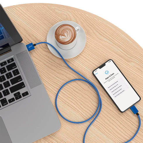 iPhone Charger Lightning Cable, 1 Pack 6 ft Blue/White Nylon Braided USB Charging High Speed Data Sync for iPhone