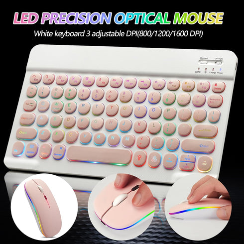 Bluetooth Keyboard and Mouse Combo for iPad, Rechargeable Wireless with 7-Color Backlit Compatible with iPad/iPhone