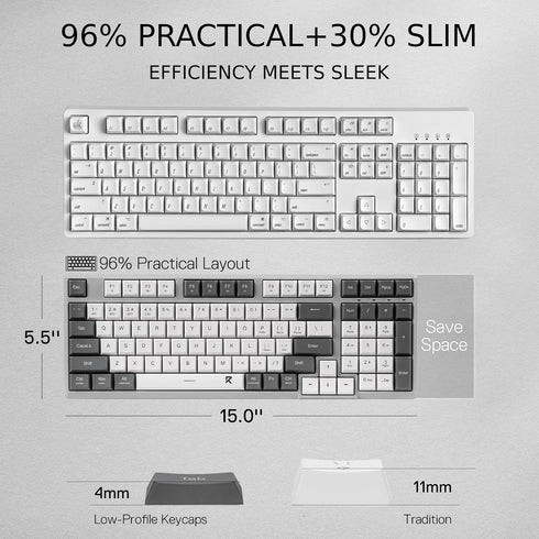 Redragon BK7114 Low-Profile Wireless Computer Keyboard, 98 Keys Slim Office Keyboard with 2.4G BT Wireless Connection