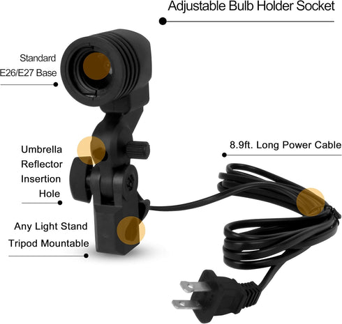 EMART Light Bulb Stand, E26 / E27 AC Socket Lamp Holder with Umbrella Holder, 2 PACK for Photo Video Studio
